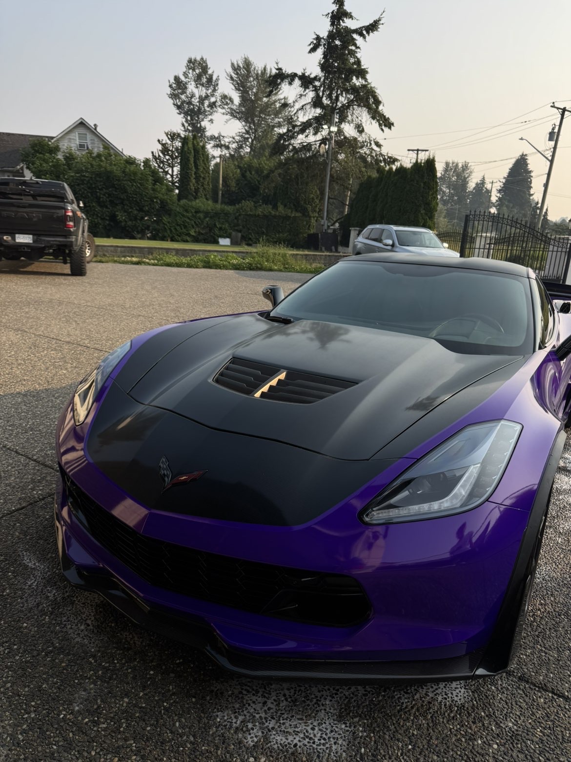 Purple Corvette Z06 with polished paint after a full detail